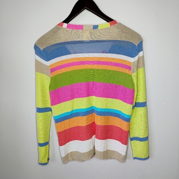 Sigrid Olsen Cardigan Sweater Womens Small Colorful Stripes Preppy Art Teacher - Picture 3 of 9